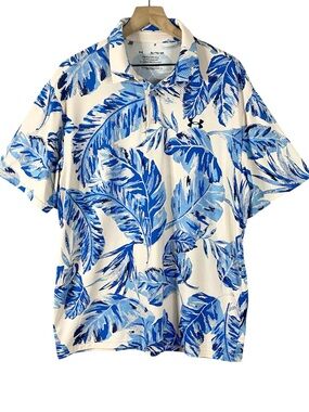 Under Armour Men's Playoff Golf Polo Shirt in Beige and Blue Size Extra Large
